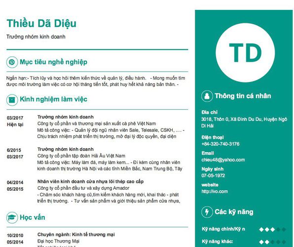 Gợi ý cách viết Mẫu CV tham khảo Trưởng nhóm kinh doanh