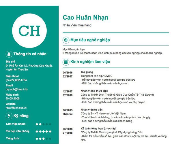 Mẫu CV Nhân Viên mua hàng
