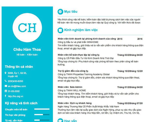 Mẫu CV Kế toán -  Kiểm toán