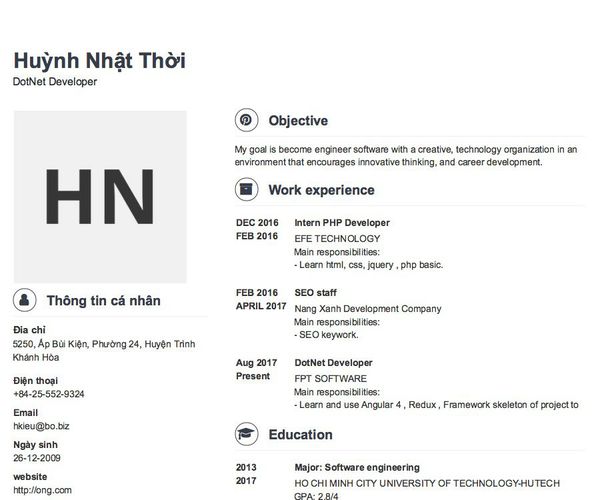 Mẫu CV DotNet Developer