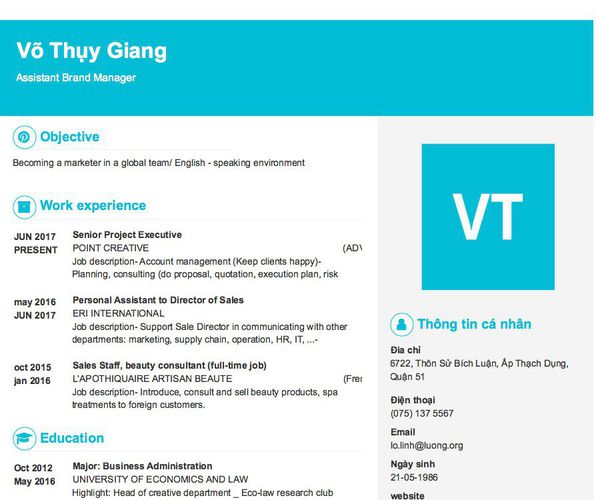 Mẫu CV Assistant Brand Manager