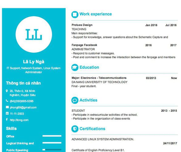 Mẫu CV IT Support, Network System, Linux System Administrator