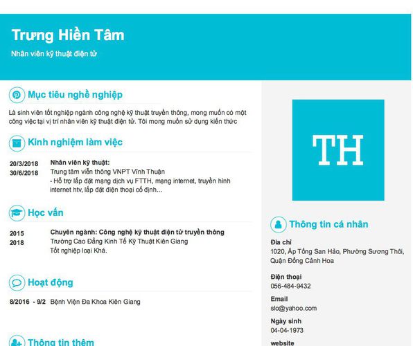 Mẫu CV Nhân viên kỹ thuật điện tử