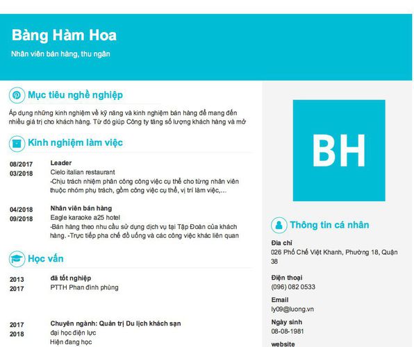 Mẫu CV Nhân viên bán hàng, thu ngân