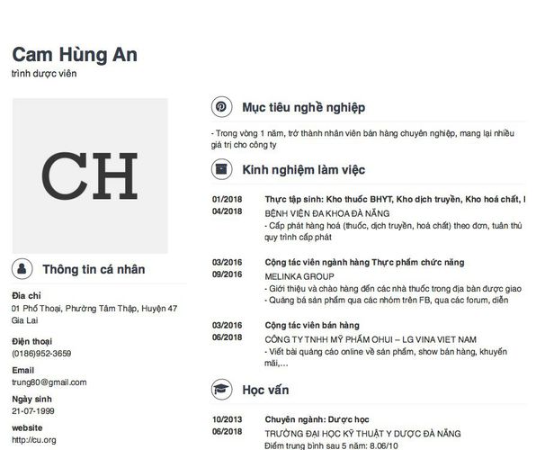 Mẫu CV trình dược viên