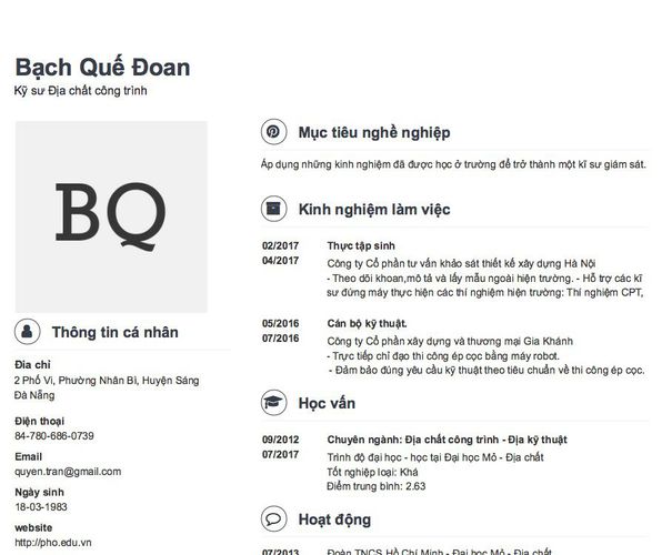 Gợi ý cách viết Mẫu CV tham khảo Kỹ sư Địa chất công trình