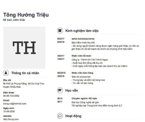 Mẫu CV Kế toán, kiểm tOán