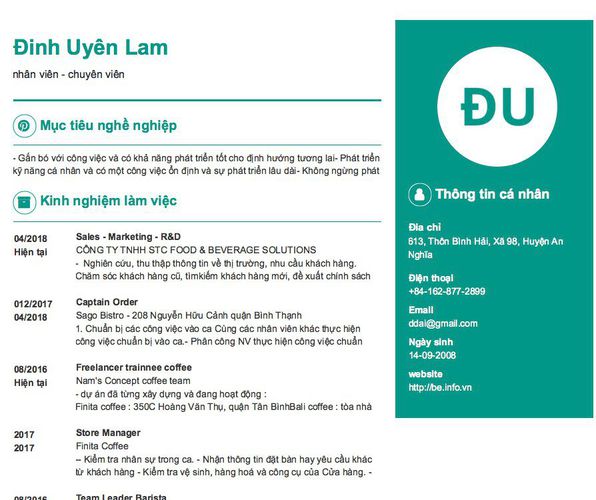 Mẫu CV nhân viên - chuyên viên