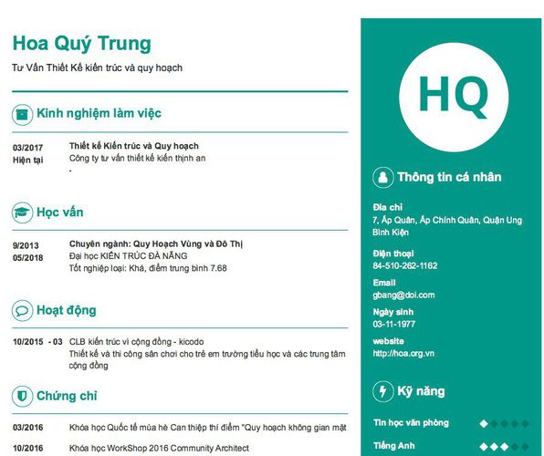 Gợi ý cách viết Mẫu CV tham khảo Tư Vấn Thiết Kế kiến trúc và quy hoạch