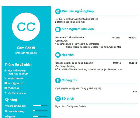 Mẫu CV Nhân viên hành chính