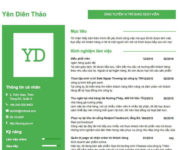 Gợi ý cách viết Mẫu CV tham khảo ỨNG TUYỂN VỊ TRÍ GIAO DỊCH VIÊN