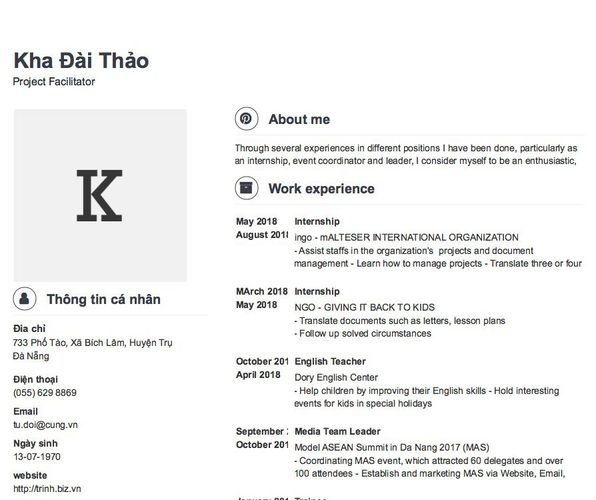 Mẫu CV Project Facilitator