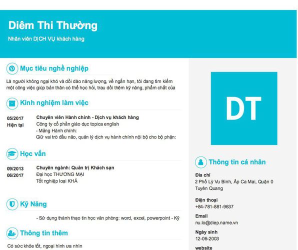 Mẫu CV Nhân viên DỊCH VỤ khách hàng