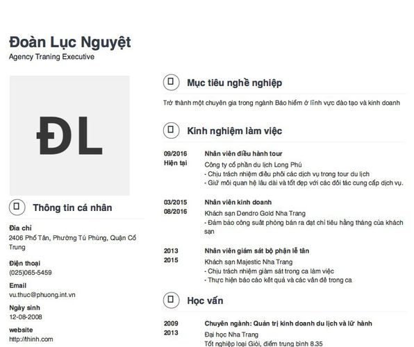 Mẫu CV Agency Traning Executive