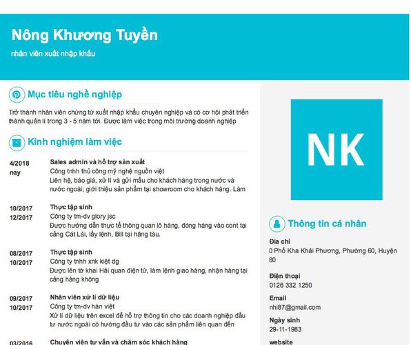 Mẫu CV nhân viên xuất nhập khẩu