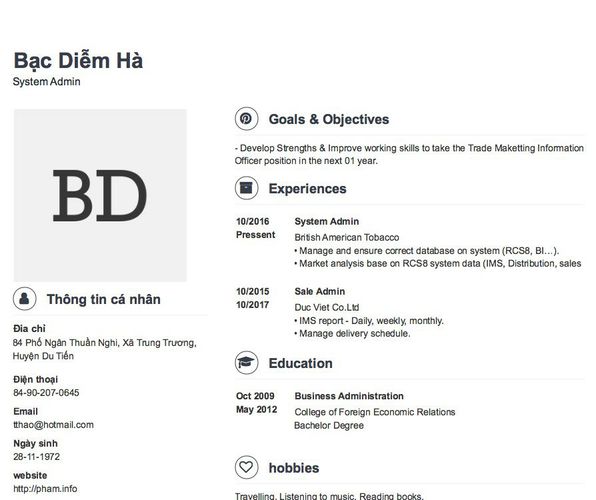 Mẫu CV System Admin