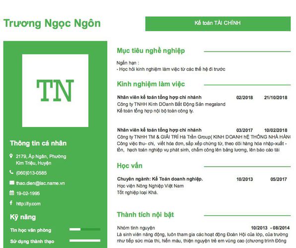 Mẫu CV Kế toán TÀI CHÍNH