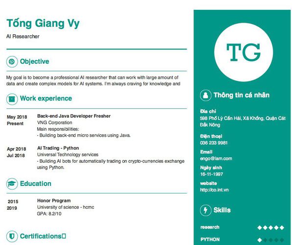 Mẫu CV AI Researcher