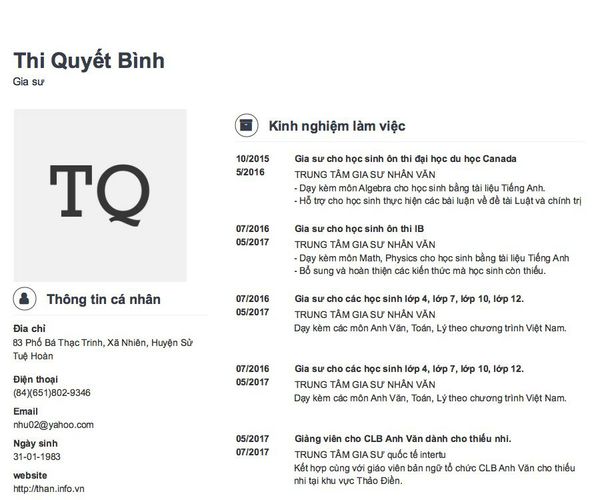 Gợi ý cách viết Mẫu CV tham khảo Gia sư