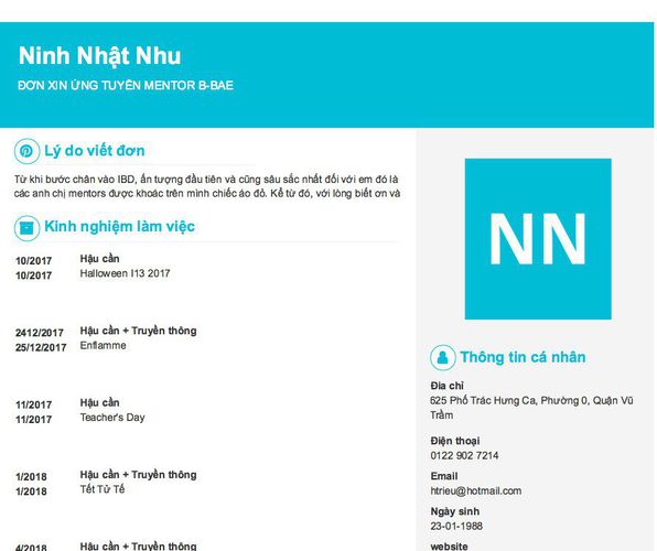 Gợi ý cách viết Mẫu CV tham khảo ĐƠN XIN ỨNG TUYỂN MENTOR B-BAE