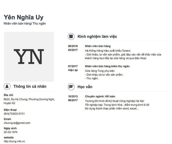Mẫu CV Nhân viên bán hàng/ Thu ngân