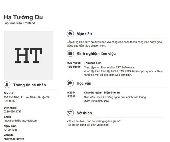 Mẫu CV Lập trình viên Frontend