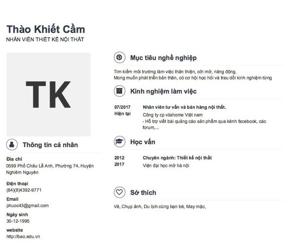 Mẫu CV NHÂN VIÊN THIẾT KẾ NỘI THẤT