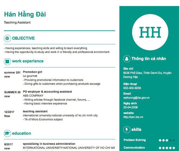 Mẫu CV Teaching Assistant