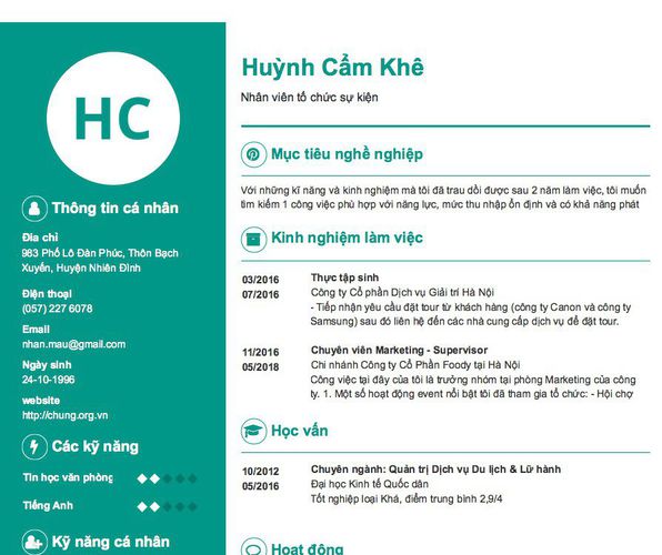 Mẫu CV Nhân viên tổ chức sự kiện