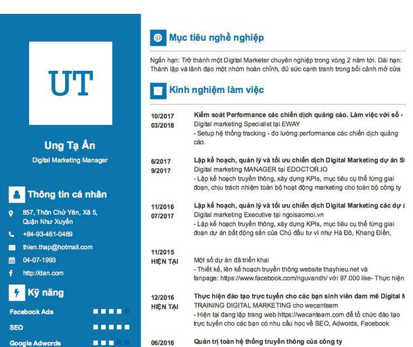 Mẫu CV Digital Marketing Manager