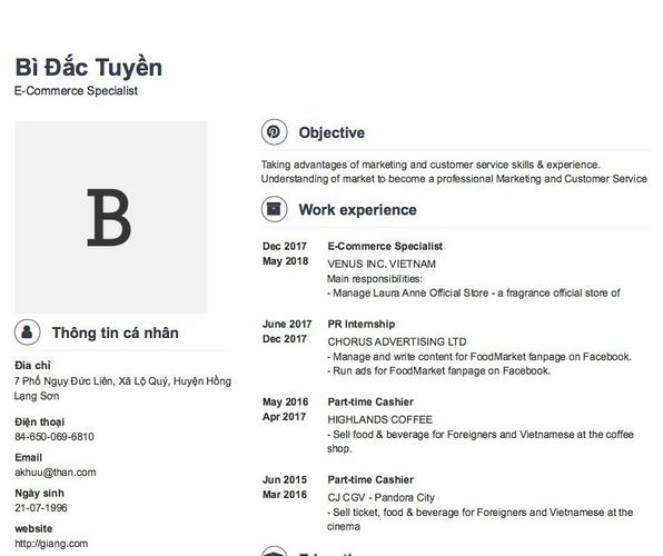 Mẫu CV E-Commerce Specialist