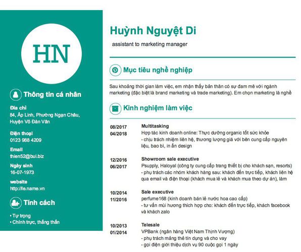 Mẫu CV   assistant to marketing manager