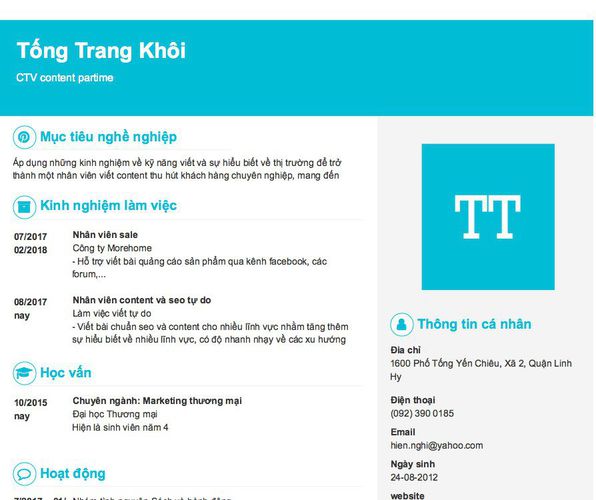 Mẫu CV CTV content partime