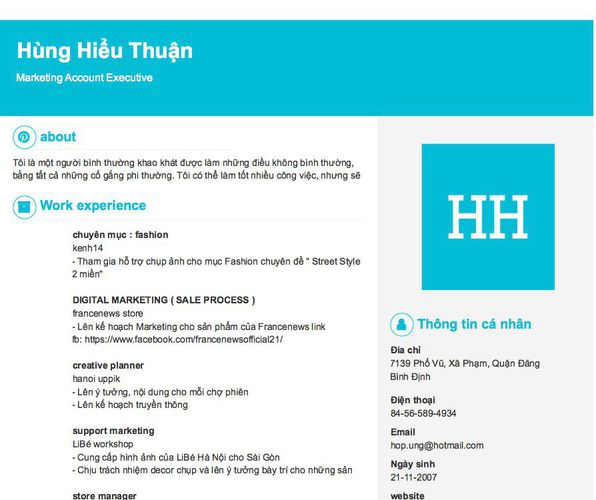 Mẫu CV Marketing Account Executive