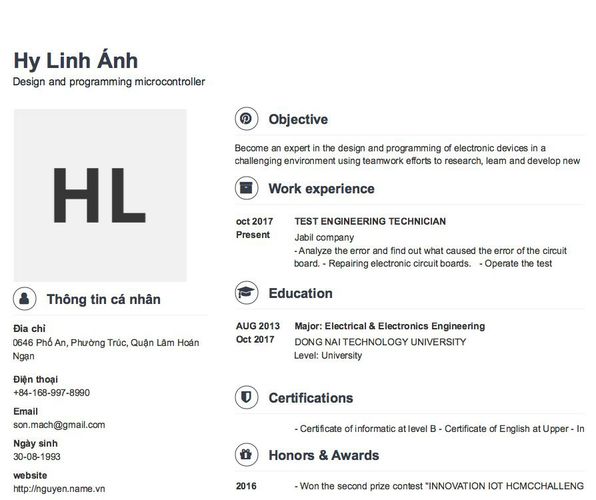 Mẫu CV Design and programming microcontroller