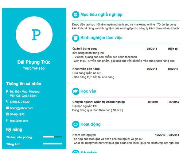 Mẫu CV THỰC TẬP SEO