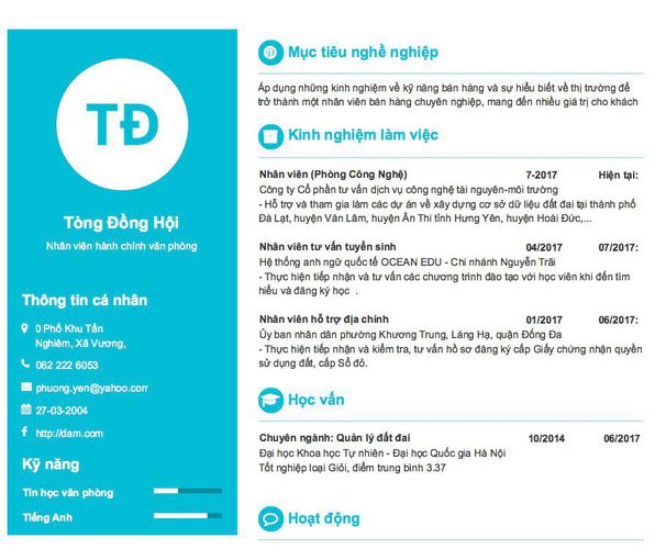 Mẫu CV Nhân viên hành chính văn phòng
