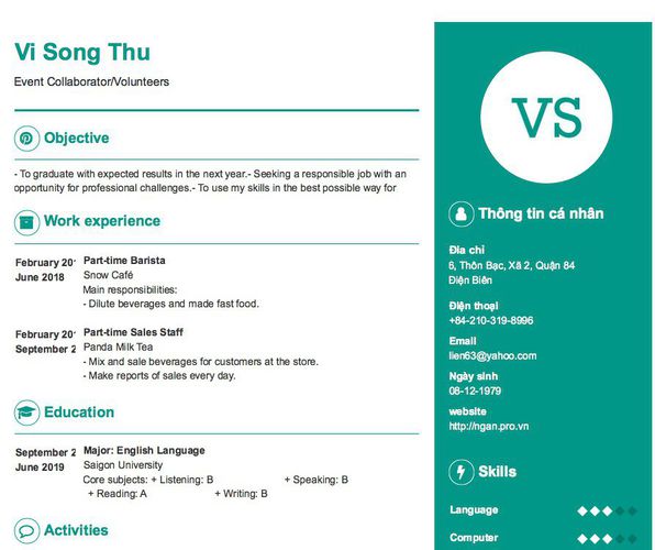Mẫu CV Event Collaborator/Volunteers