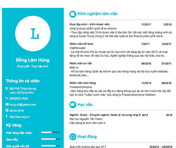 Gợi ý cách viết Mẫu CV tham khảo Ứng tuyển  Thực tập sinh