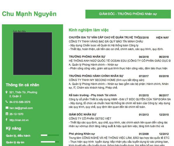 Gợi ý cách viết Mẫu CV tham khảo GIÁM ĐỐC - TRƯỞNG PHÒNG Nhân sự