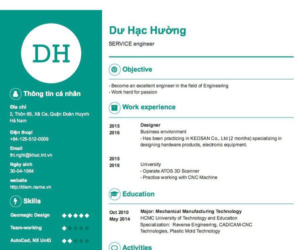 Mẫu CV SERVICE engineer
