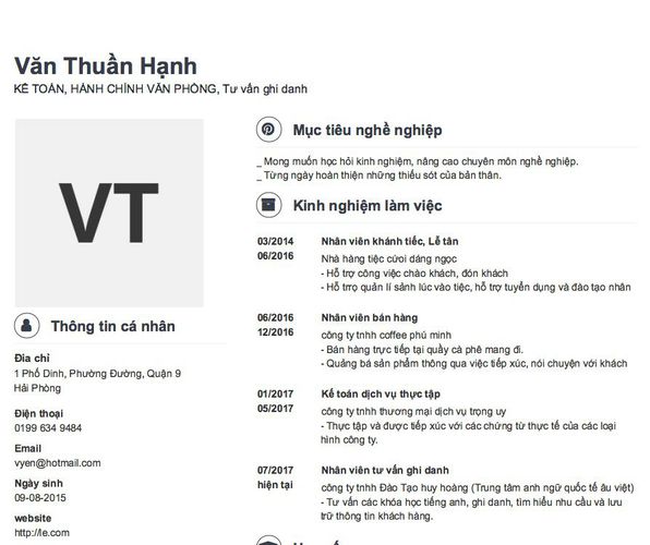 Gợi ý cách viết Mẫu CV tham khảo KẾ TOÁN, HÀNH CHÍNH VĂN PHÒNG, Tư vấn ghi danh