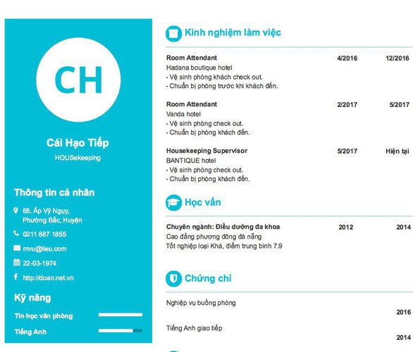 Mẫu CV HOUSekeeping