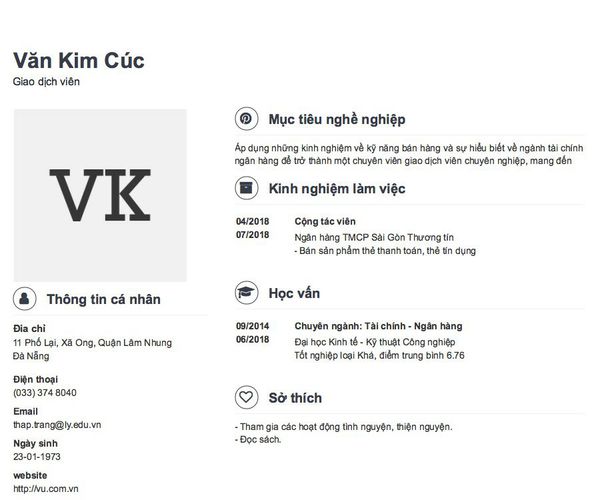 Mẫu CV Giao dịch viên