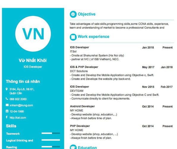 Mẫu CV IOS Developer