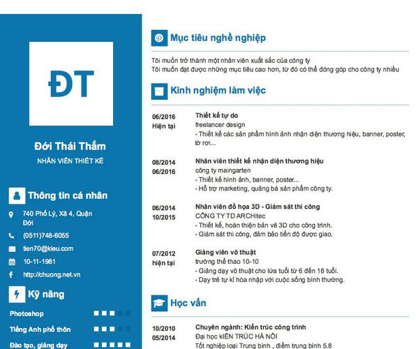 Mẫu CV NHÂN VIÊN THIẾT KẾ