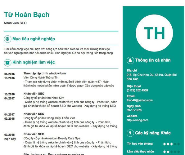 Mẫu CV Nhân viên SEO