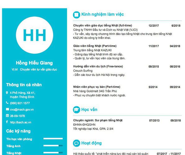 Mẫu CV Vị trí   Chuyên viên tư vấn giáo dục