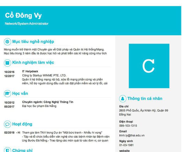 Mẫu CV Network/System Administrator
