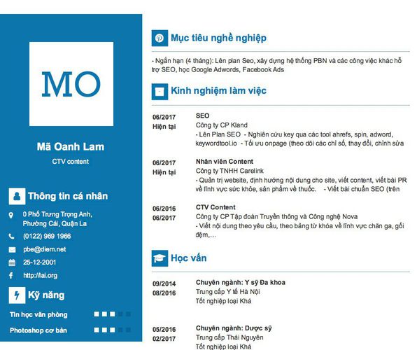Mẫu CV CTV content